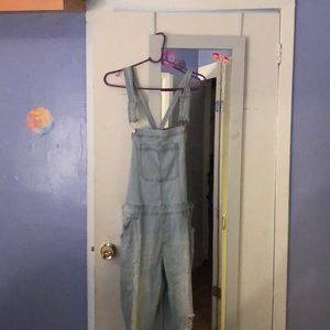 Distressed denim Jean overalls